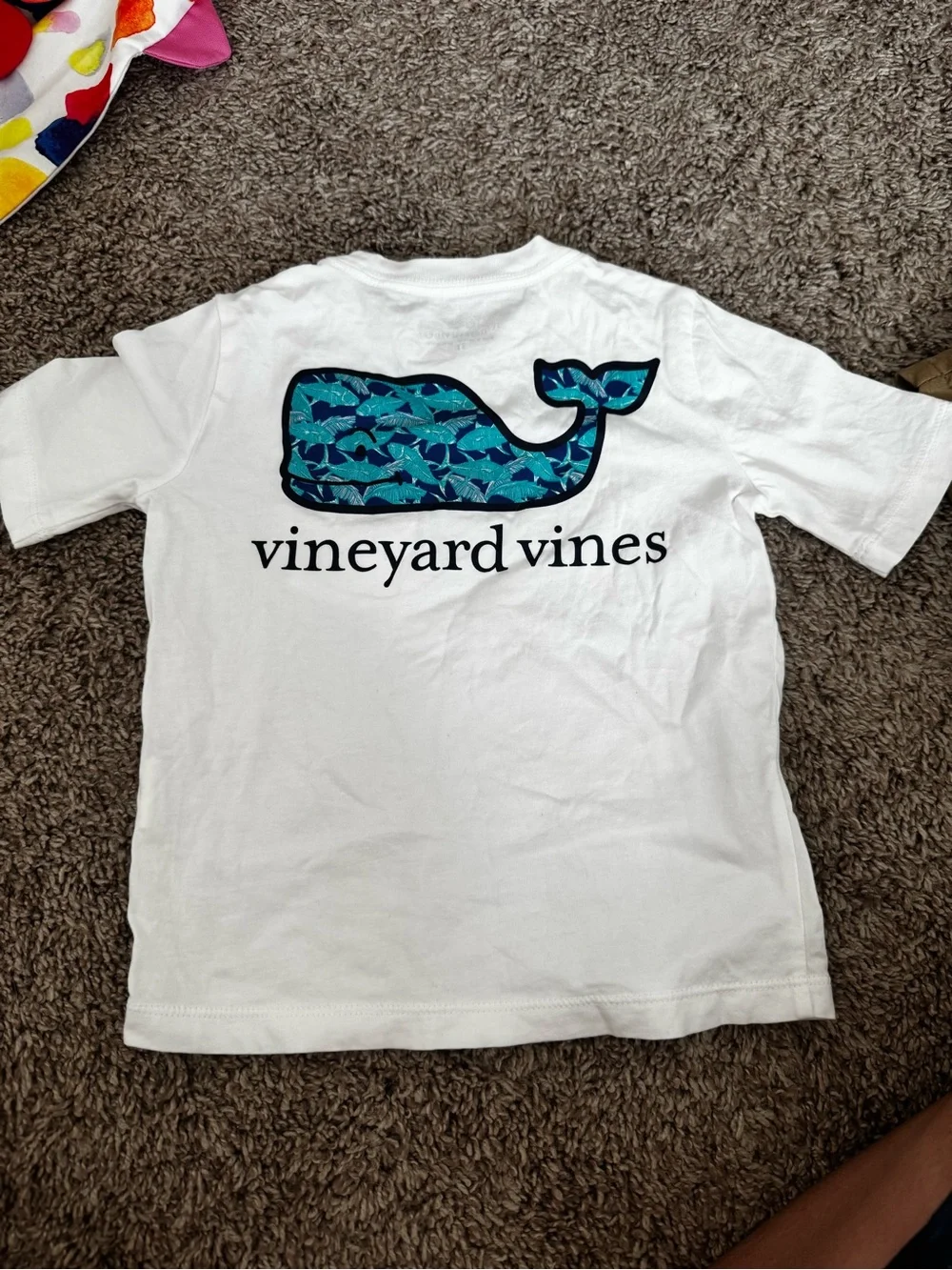 Vineyard Vines White Kids Pocket Tee with Blue Whale